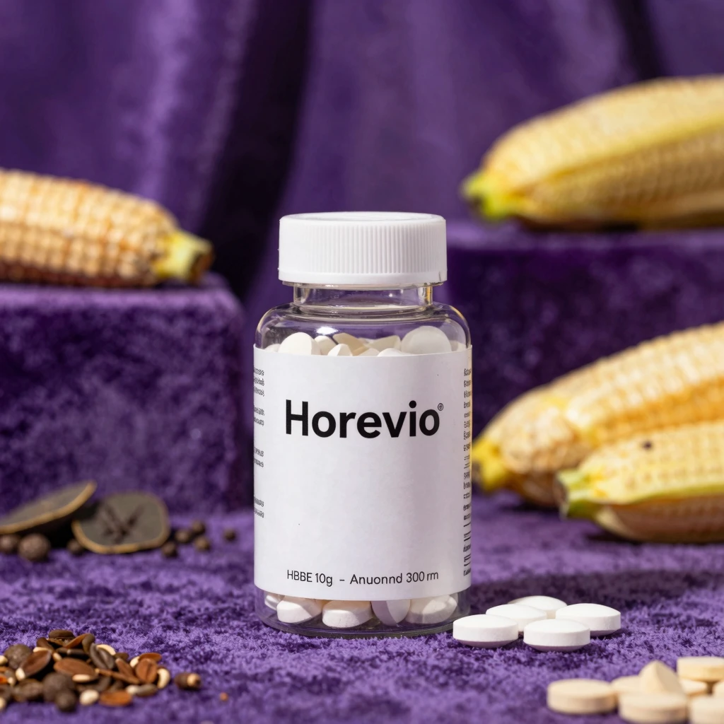Horevio supplement bottle with gradient design